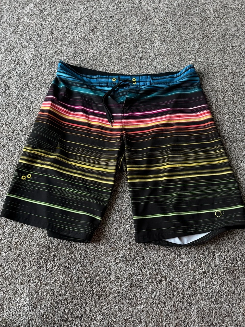 OP Ocean Pacific Mens 38 OP Flex 4-Way Stretch Striped Board Shorts Y2K Surf
